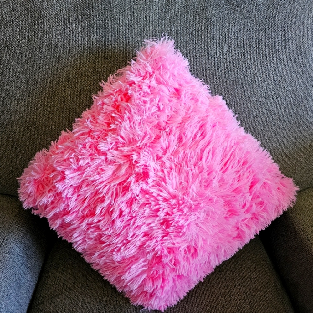 Fluffy Pink Throw Pillow 18"x18"